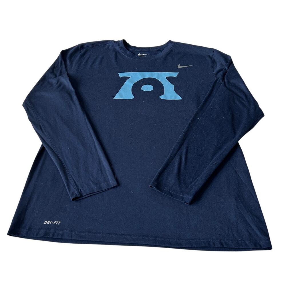 The Nike Tee Men's Athletic Cut T-Shirt Dri Fit Long Sleeve Graphic Navy XL
